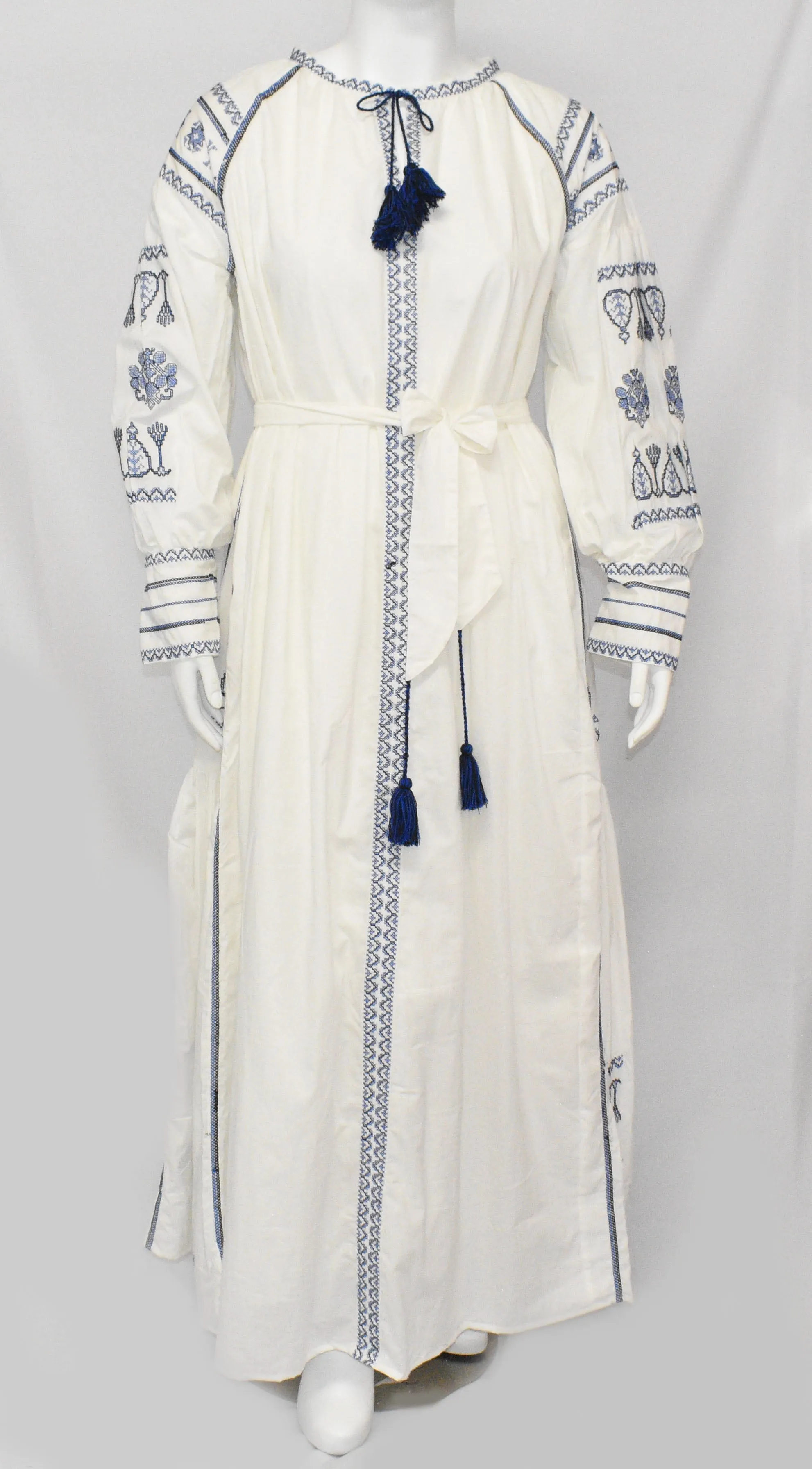 Women's White Royal Print Long Sleeve Dress