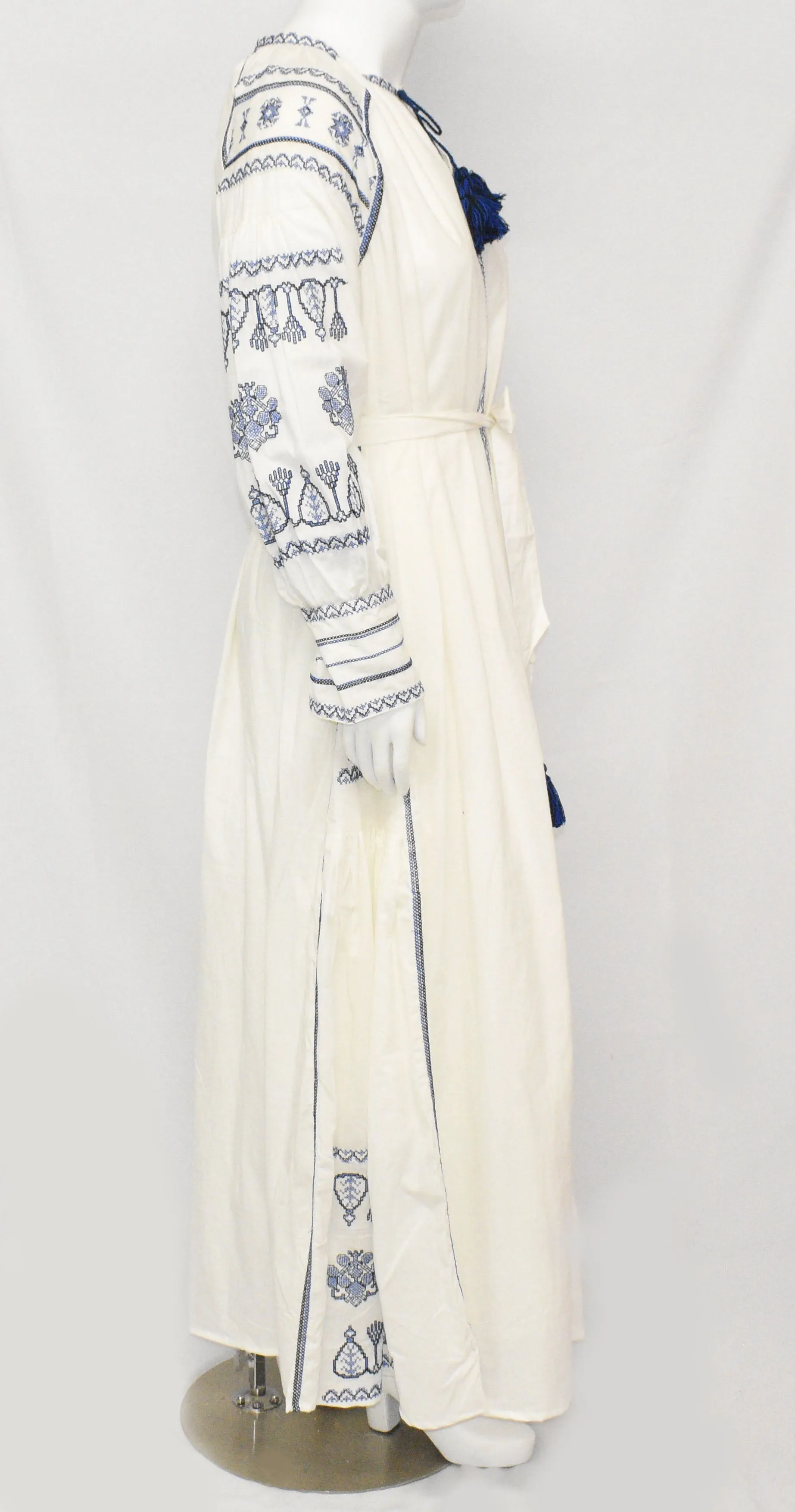 Women's White Royal Print Long Sleeve Dress