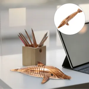 WOODEN DOLPHIN VINTAGE DESK FIGURINE RETRO DECOR