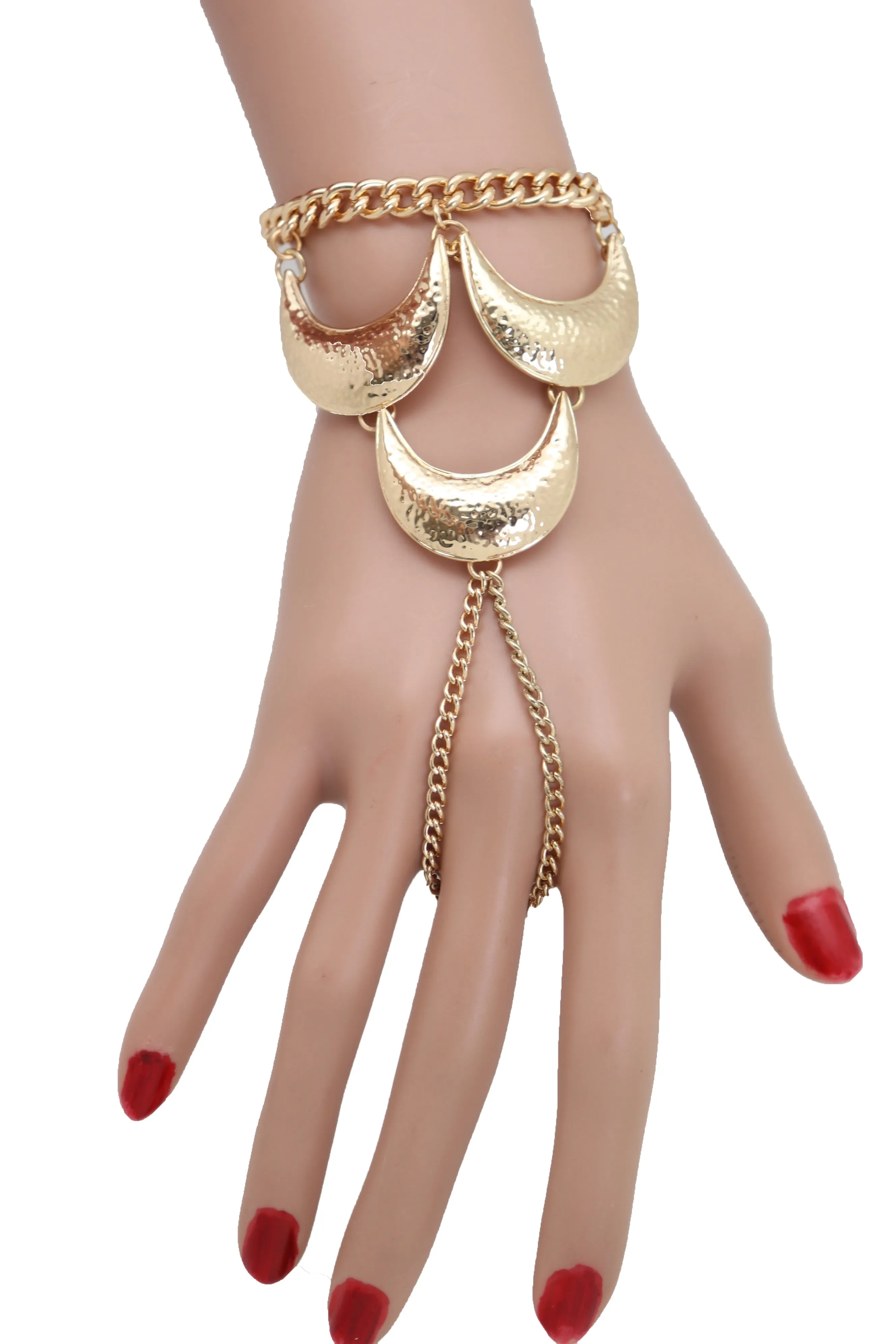 Wrist Bracelet Jewelry Gold Metal Hand Chain Ring Moon Crescent Charms Hot
