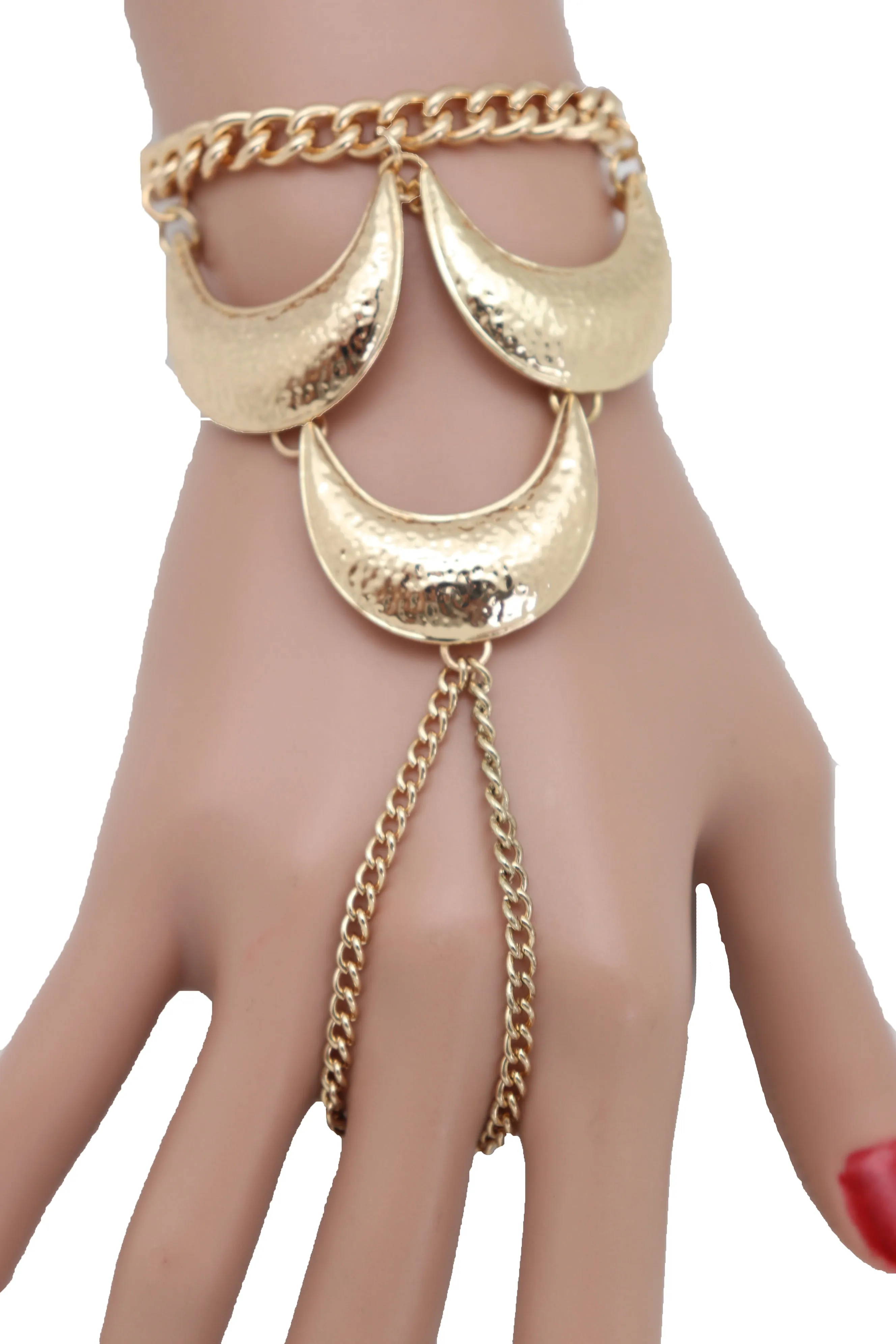 Wrist Bracelet Jewelry Gold Metal Hand Chain Ring Moon Crescent Charms Hot