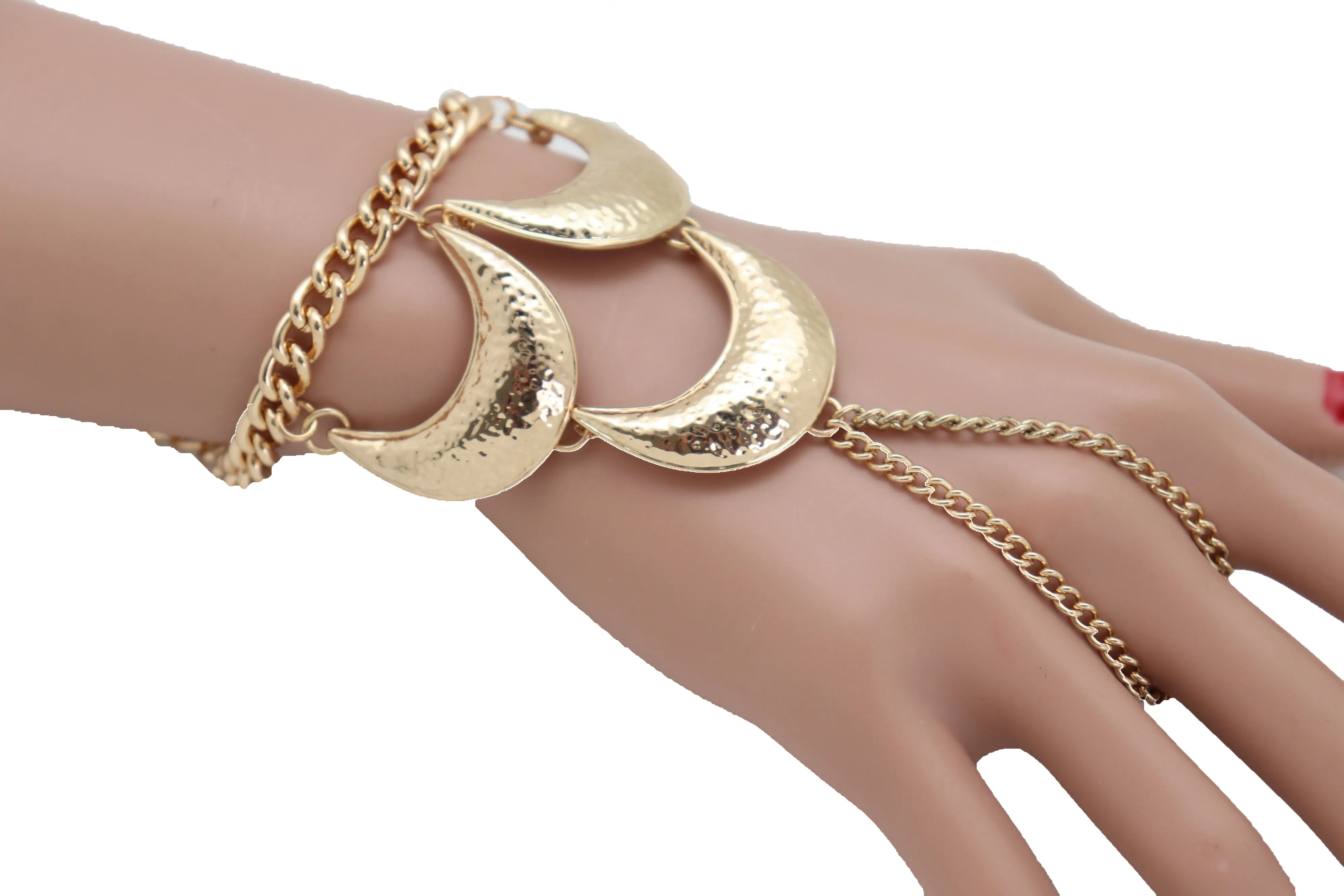Wrist Bracelet Jewelry Gold Metal Hand Chain Ring Moon Crescent Charms Hot