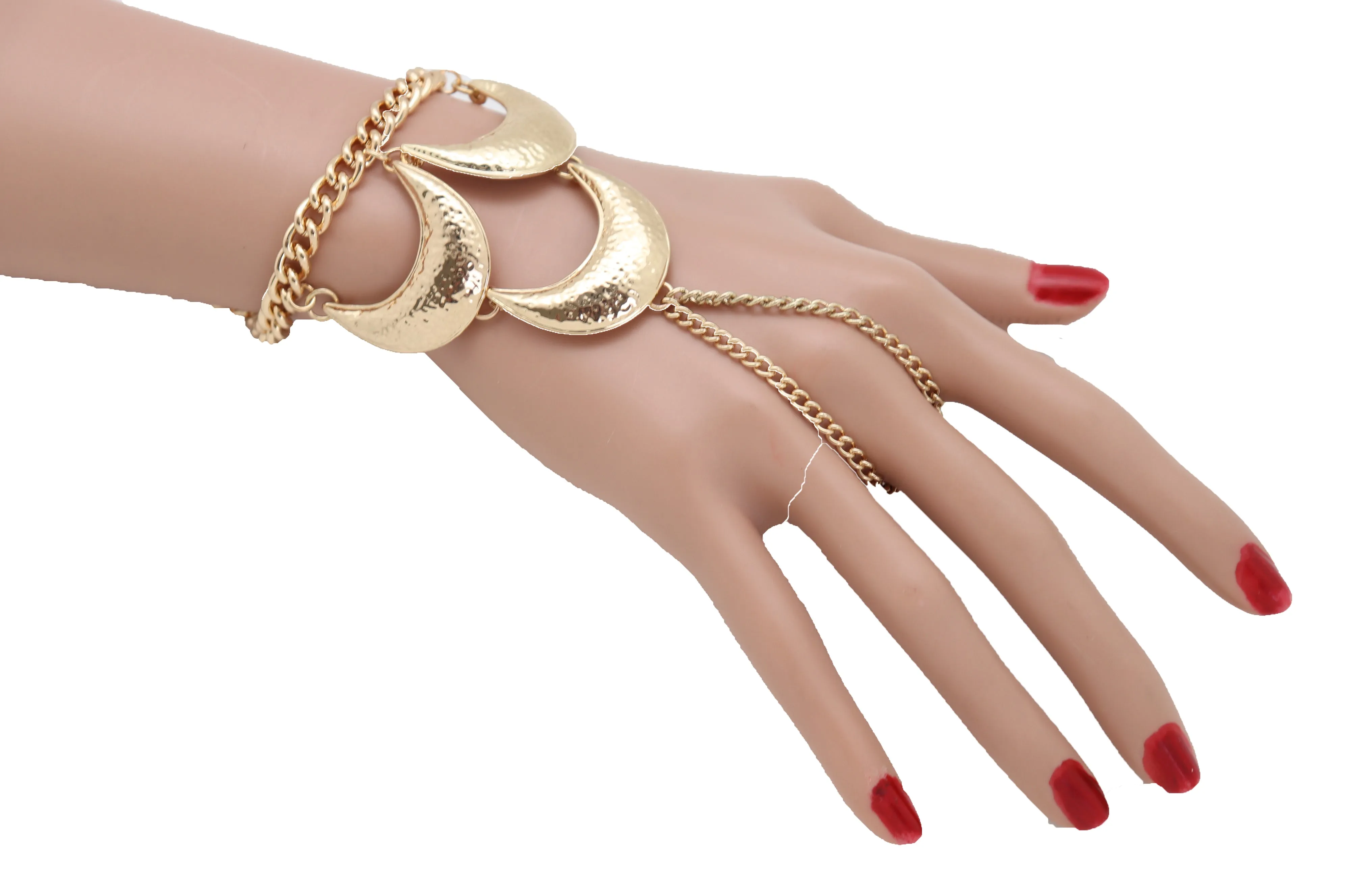 Wrist Bracelet Jewelry Gold Metal Hand Chain Ring Moon Crescent Charms Hot