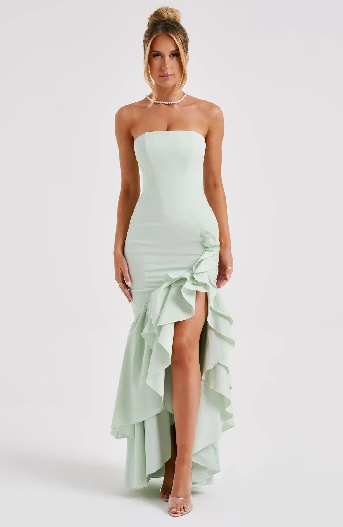 Xyrelle Sleeveless Slit Ruffle Maxi Dress