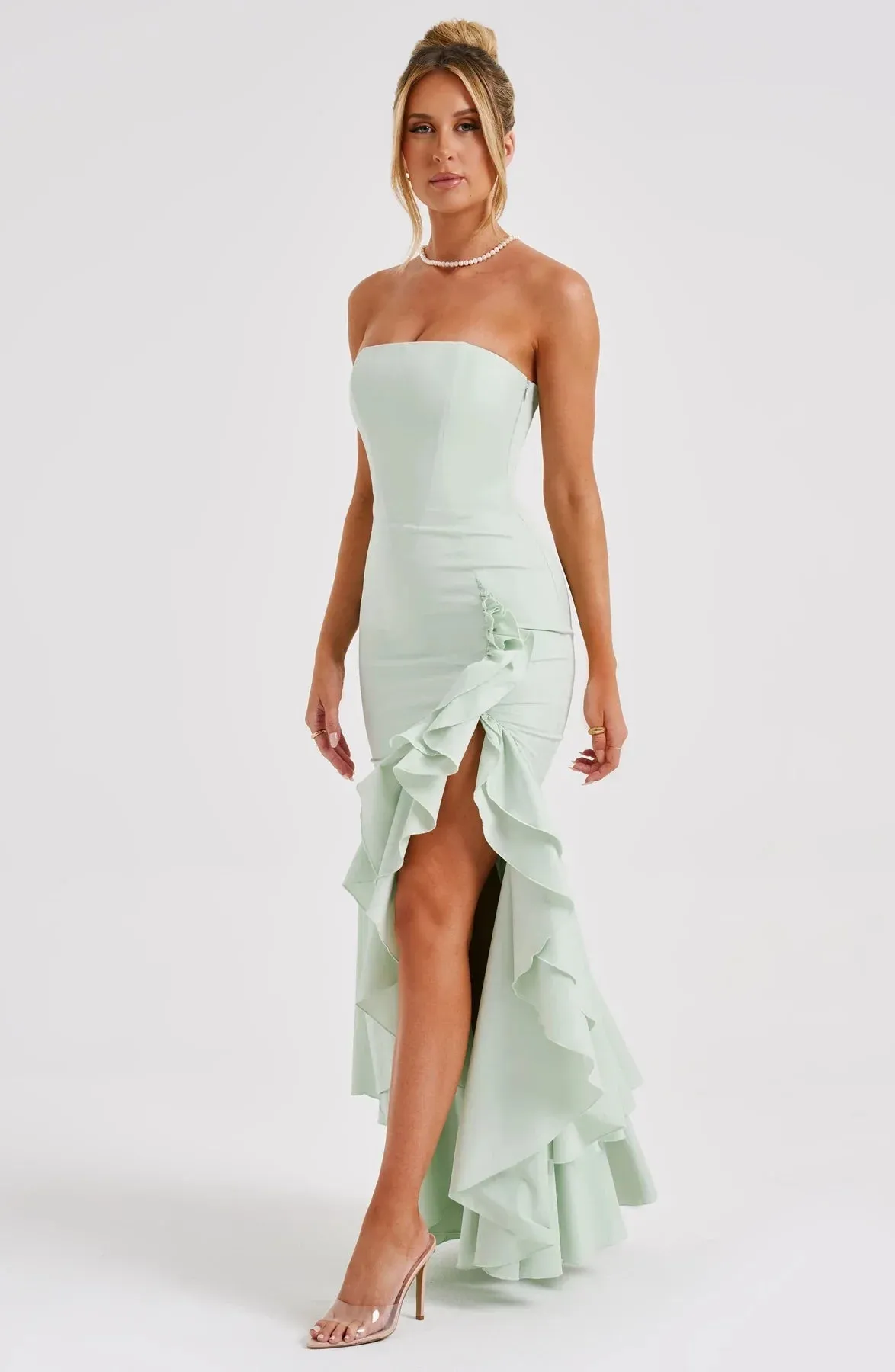 Xyrelle Sleeveless Slit Ruffle Maxi Dress