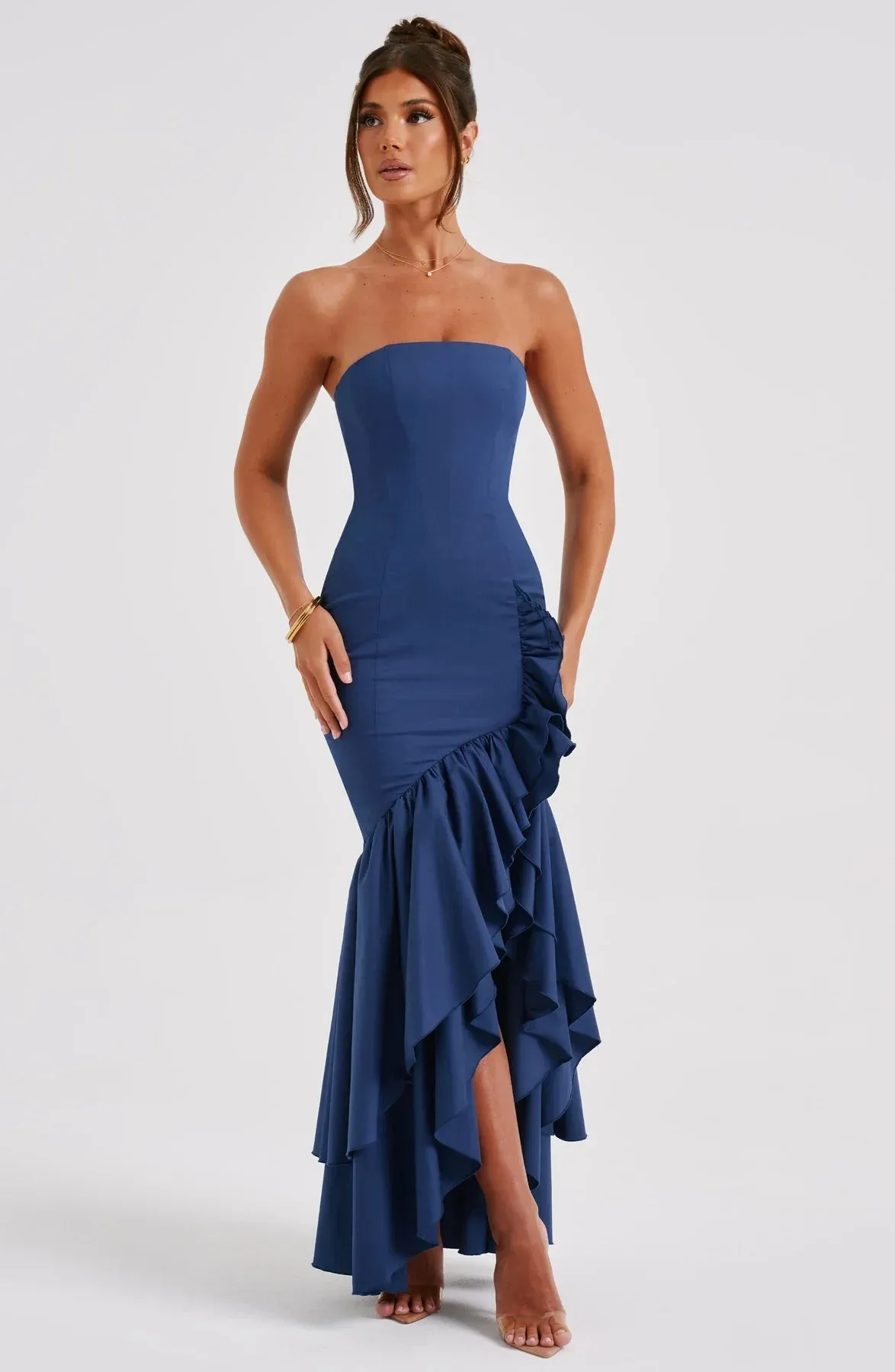 Xyrelle Sleeveless Slit Ruffle Maxi Dress
