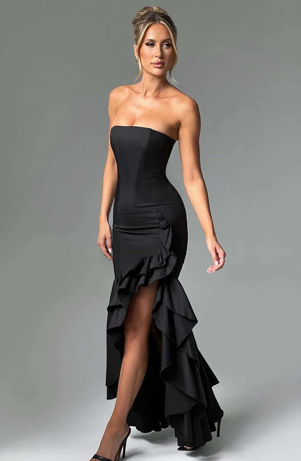 Xyrelle Sleeveless Slit Ruffle Maxi Dress