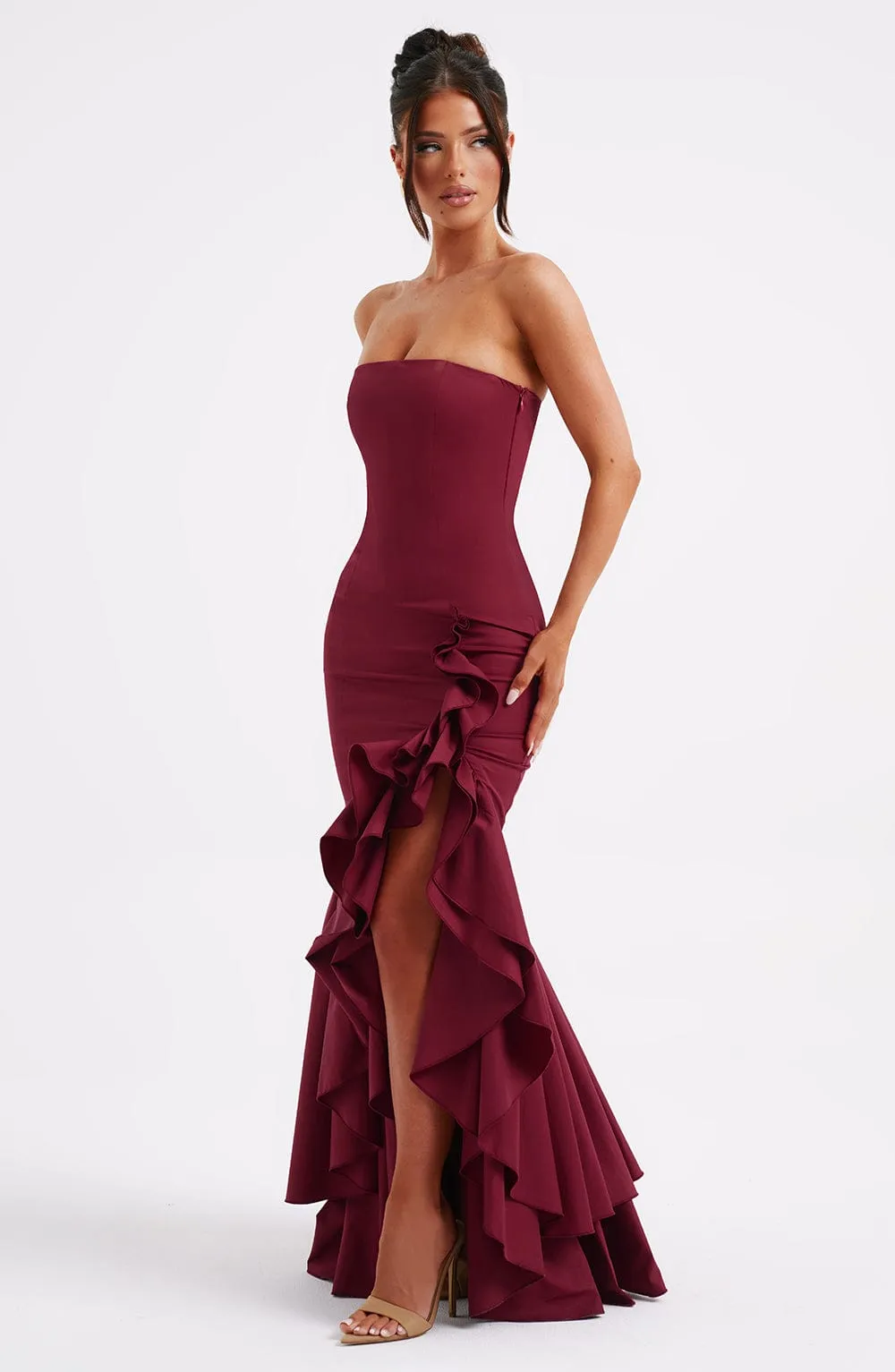 Xyrelle Sleeveless Slit Ruffle Maxi Dress
