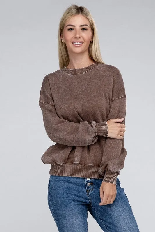 ZENANA Acid Wash Fleece Oversized Pullover