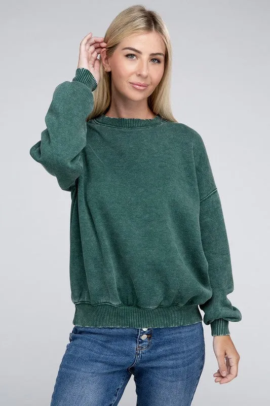 ZENANA Acid Wash Fleece Oversized Pullover