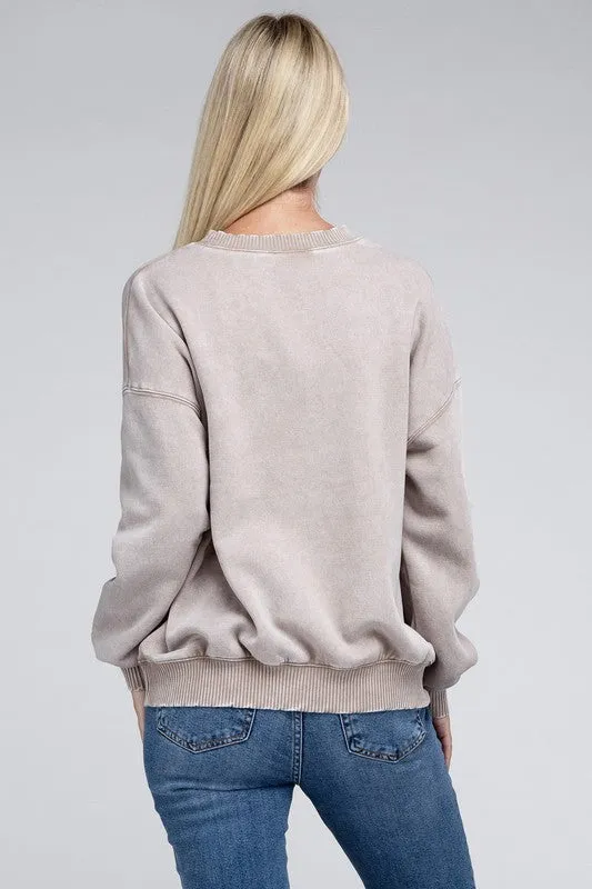 ZENANA Acid Wash Fleece Oversized Pullover