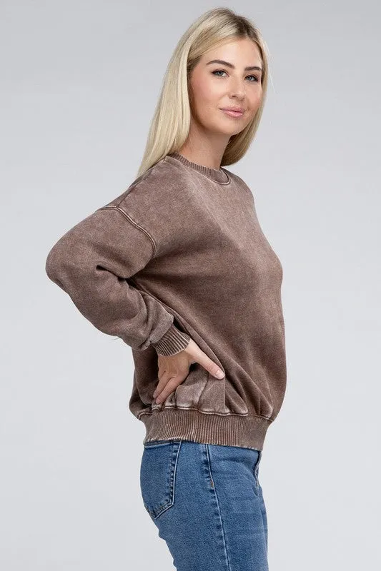 ZENANA Acid Wash Fleece Oversized Pullover