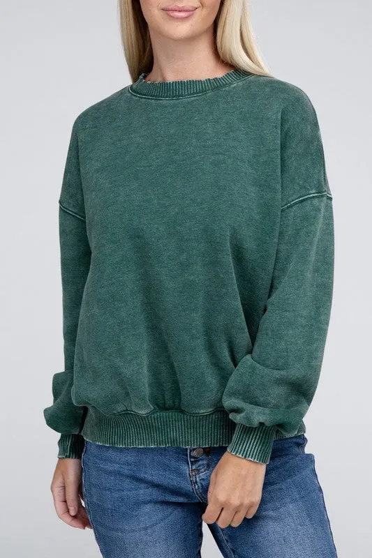 ZENANA Acid Wash Fleece Oversized Pullover