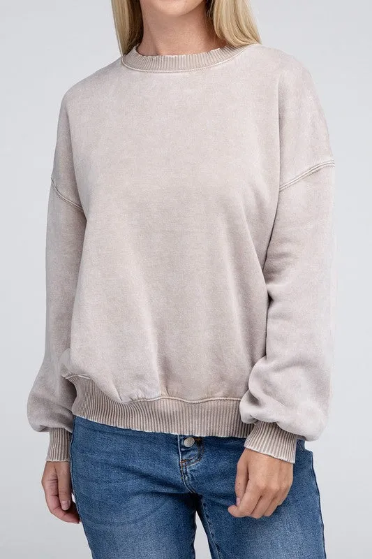 ZENANA Acid Wash Fleece Oversized Pullover