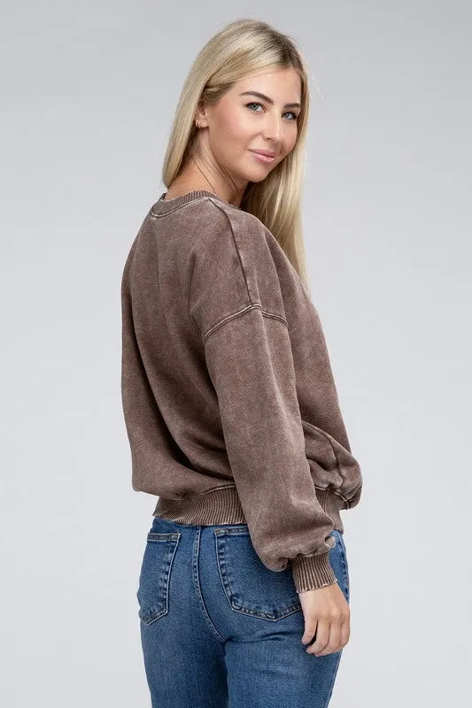 ZENANA Acid Wash Fleece Oversized Pullover
