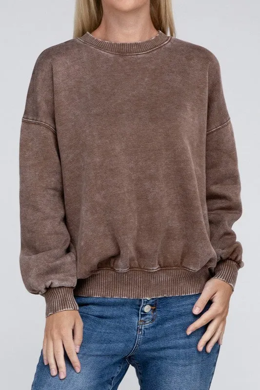 ZENANA Acid Wash Fleece Oversized Pullover