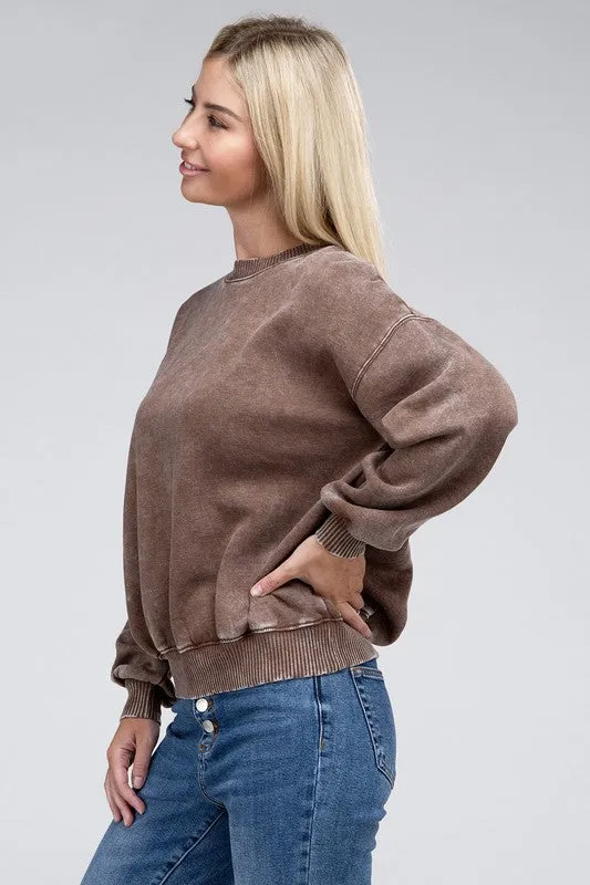 ZENANA Acid Wash Fleece Oversized Pullover
