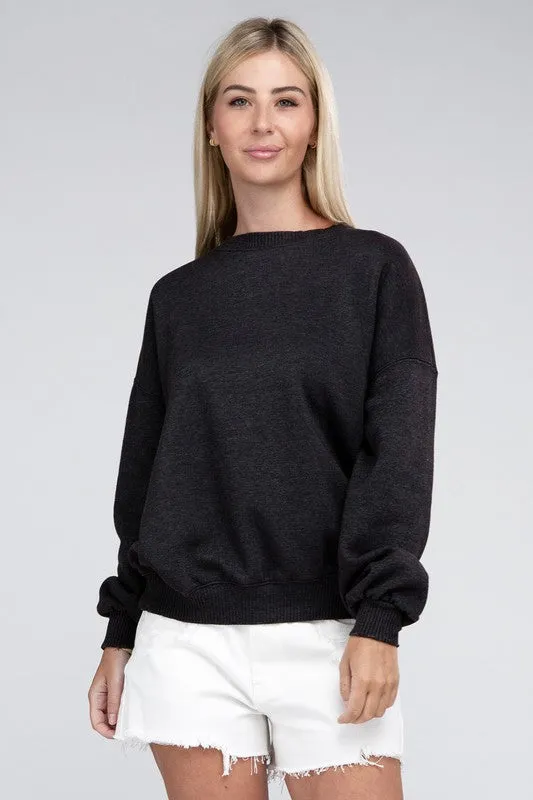 ZENANA Acid Wash Fleece Oversized Pullover