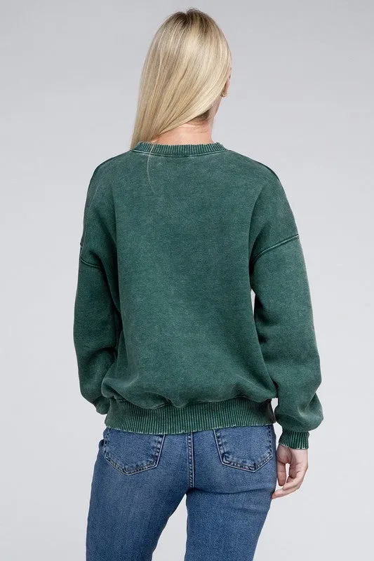 ZENANA Acid Wash Fleece Oversized Pullover