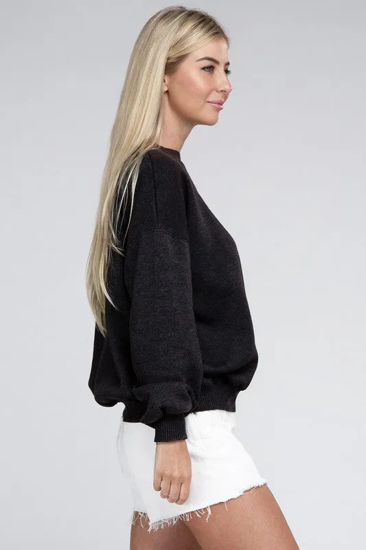 ZENANA Acid Wash Fleece Oversized Pullover