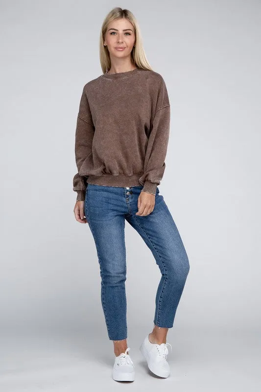 ZENANA Acid Wash Fleece Oversized Pullover
