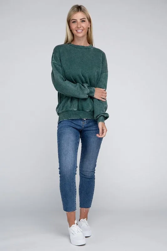 ZENANA Acid Wash Fleece Oversized Pullover