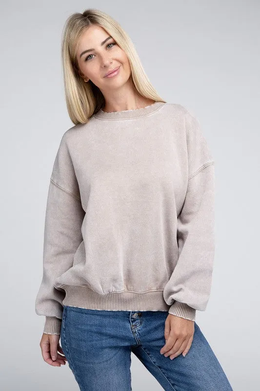 ZENANA Acid Wash Fleece Oversized Pullover