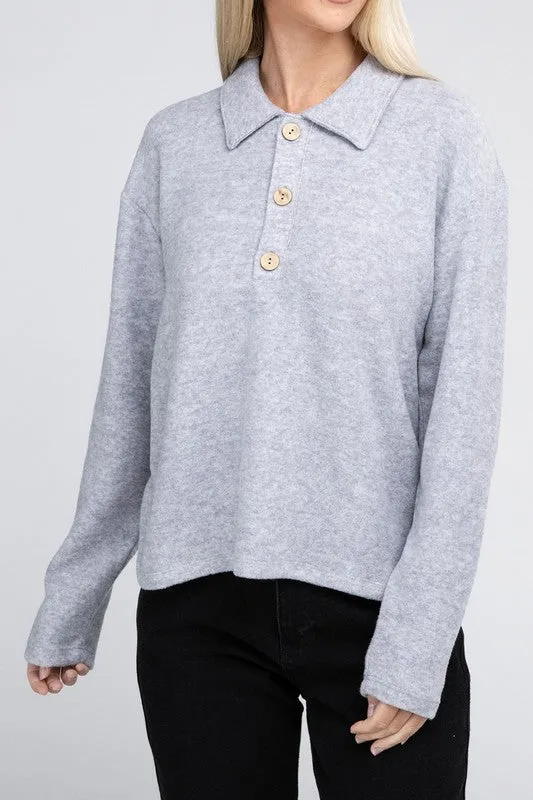 ZENANA Brushed Melange Hacci Collared Sweater