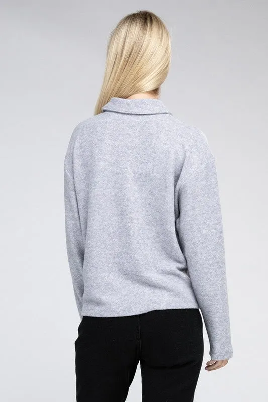 ZENANA Brushed Melange Hacci Collared Sweater