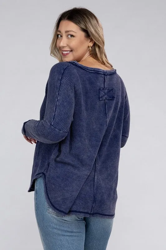ZENANA Plus Washed Baby Waffle Oversized Long Sleeve Top