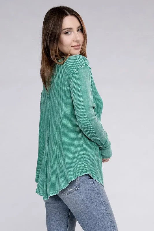 ZENANA Washed Baby Waffle Long Sleeve Top
