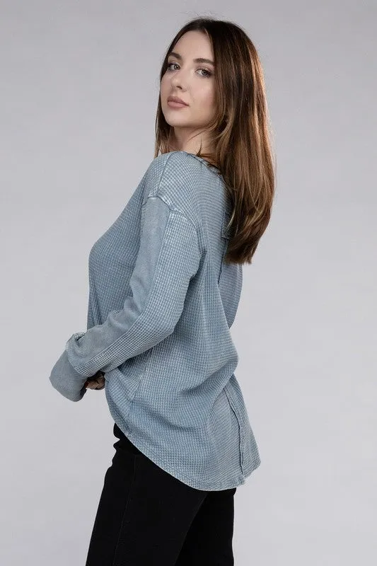 ZENANA Washed Baby Waffle Long Sleeve Top