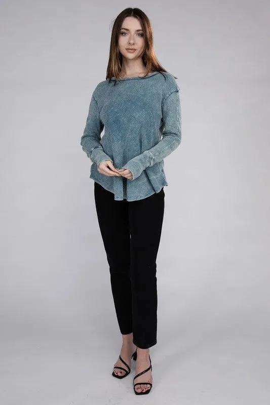 ZENANA Washed Baby Waffle Long Sleeve Top