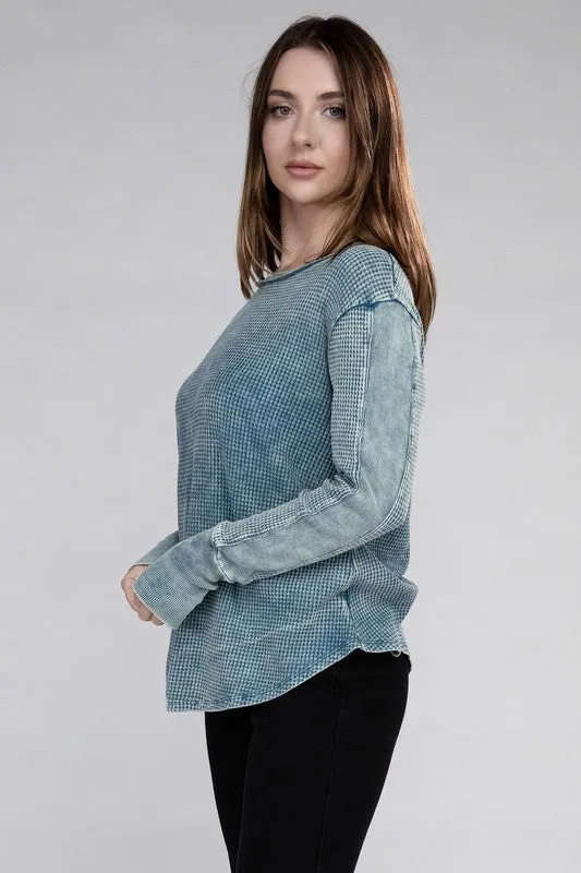 ZENANA Washed Baby Waffle Long Sleeve Top