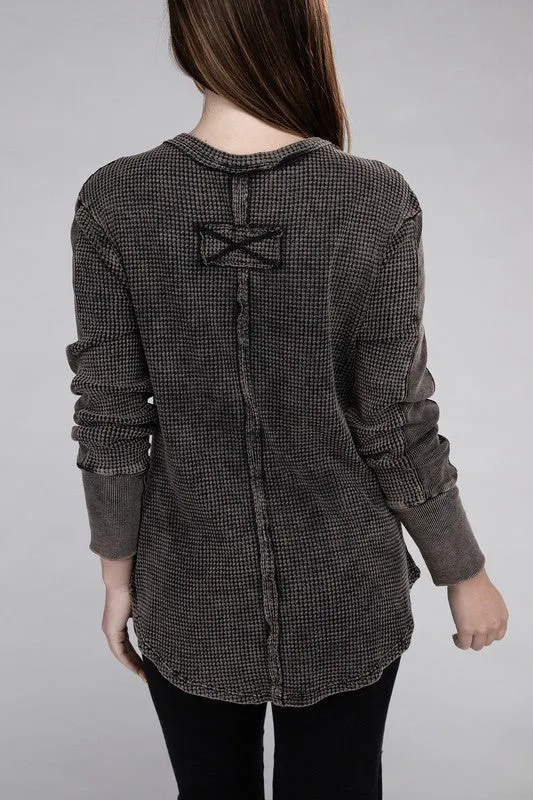 ZENANA Washed Baby Waffle Long Sleeve Top