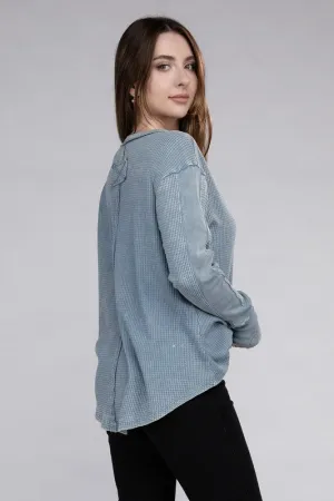 ZENANA Washed Baby Waffle Long Sleeve Top
