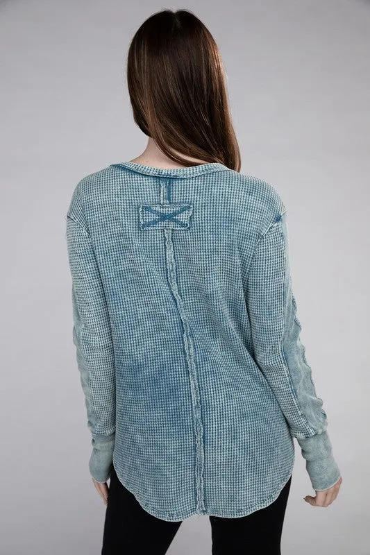 ZENANA Washed Baby Waffle Long Sleeve Top