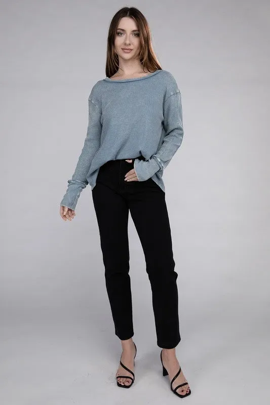 ZENANA Washed Baby Waffle Long Sleeve Top