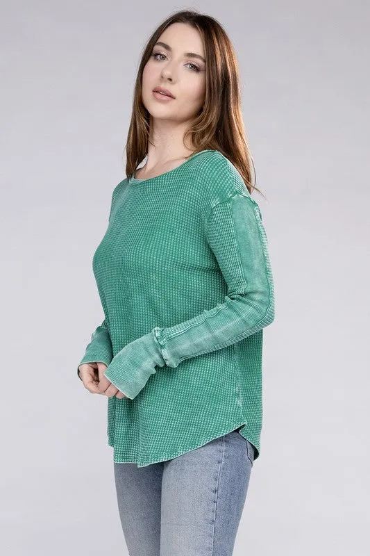 ZENANA Washed Baby Waffle Long Sleeve Top