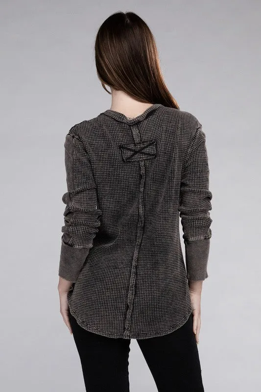 ZENANA Washed Baby Waffle Long Sleeve Top
