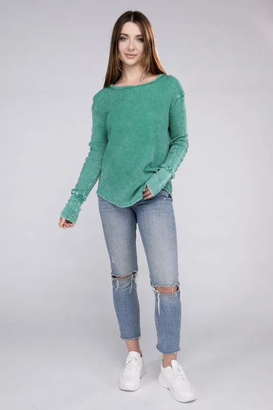 ZENANA Washed Baby Waffle Long Sleeve Top