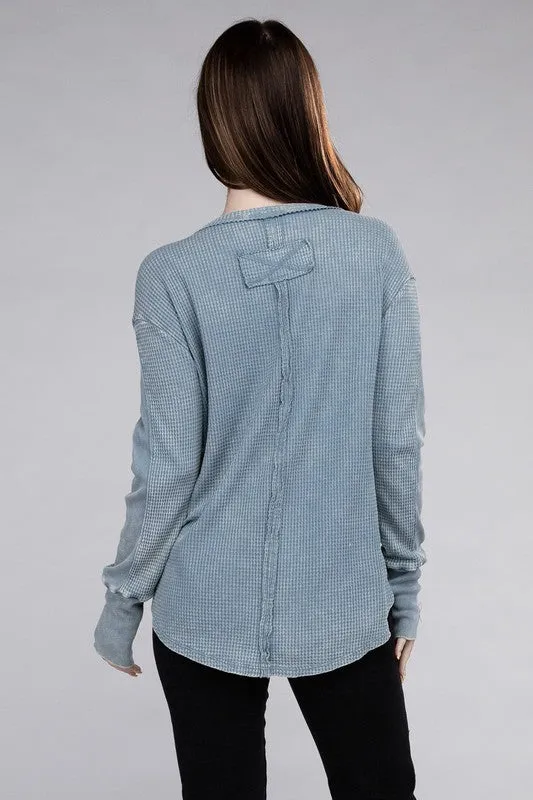 ZENANA Washed Baby Waffle Long Sleeve Top