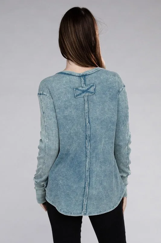 ZENANA Washed Baby Waffle Long Sleeve Top